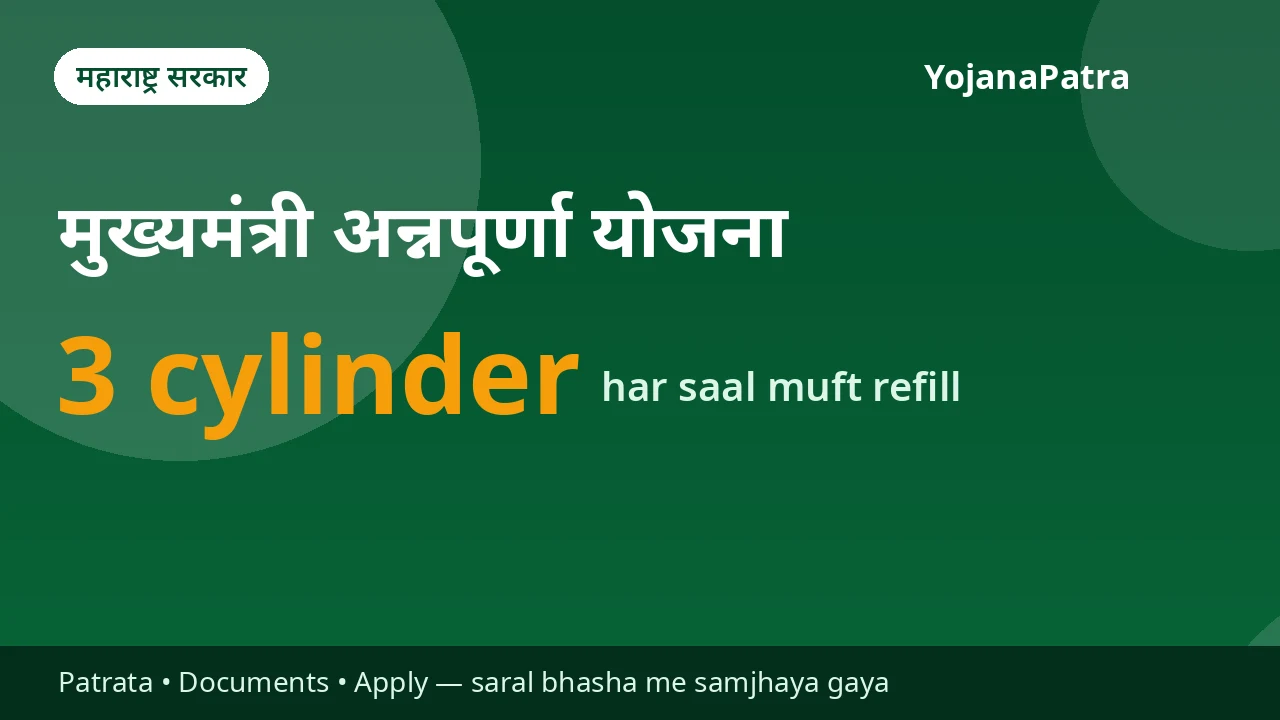 Annapurna Yojana — Har saal 3 LPG cylinder (14.2 kg) ke refill muft — rakam DBT se seedha bank khaate me