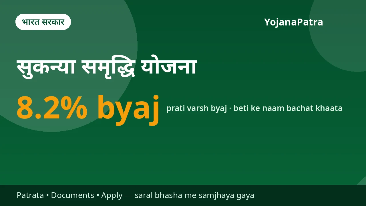 Sukanya Samriddhi — Beti ke naam par sarkari bachat khaata — is samay 8.2% saalana byaj (Oct–Dec 2026), tax-mukt